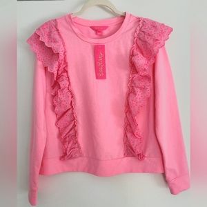 Nwt lilly pulitzer deva pink Shandy sweatshirt eyelet ruffle m